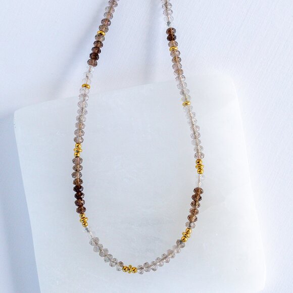 BUNDLE Ombre Smokey Quartz Necklace Waterproof Gold Beautiful Neutral Beaded - Picture 7 of 12